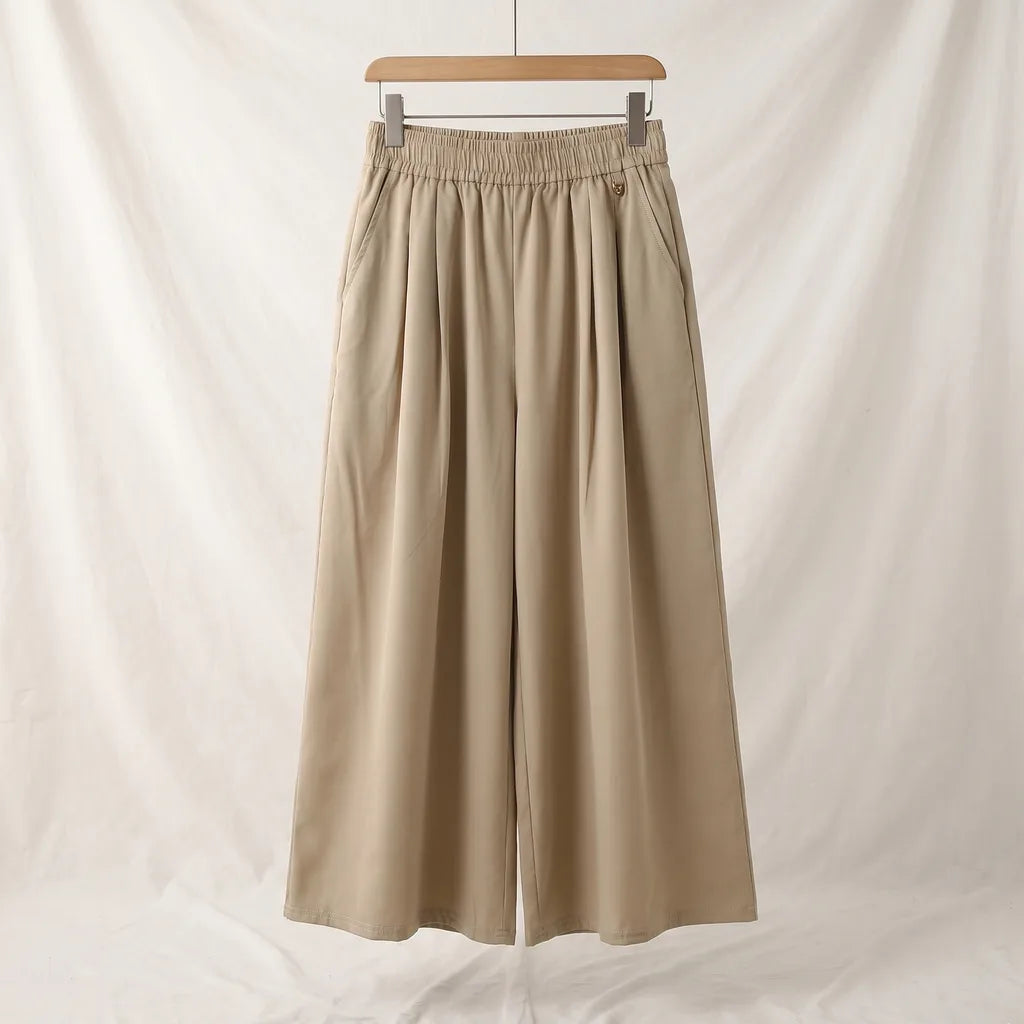 Cleo Wide Leg Trousers - Color:Khaki;Size:XL