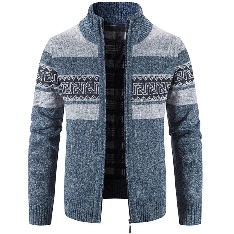 Clive | Patterned Full-Zip Knitted Cardigan  - Color:Navy;Size:S