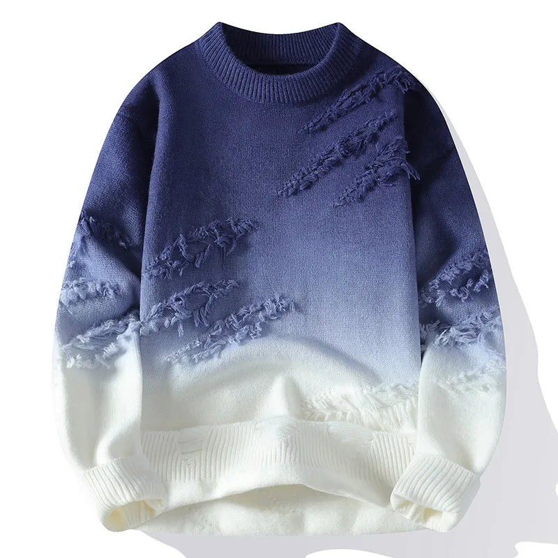 Cody | Men's Gradient Crew-Neck Knitted Jumper - Color:Blue;Size:S