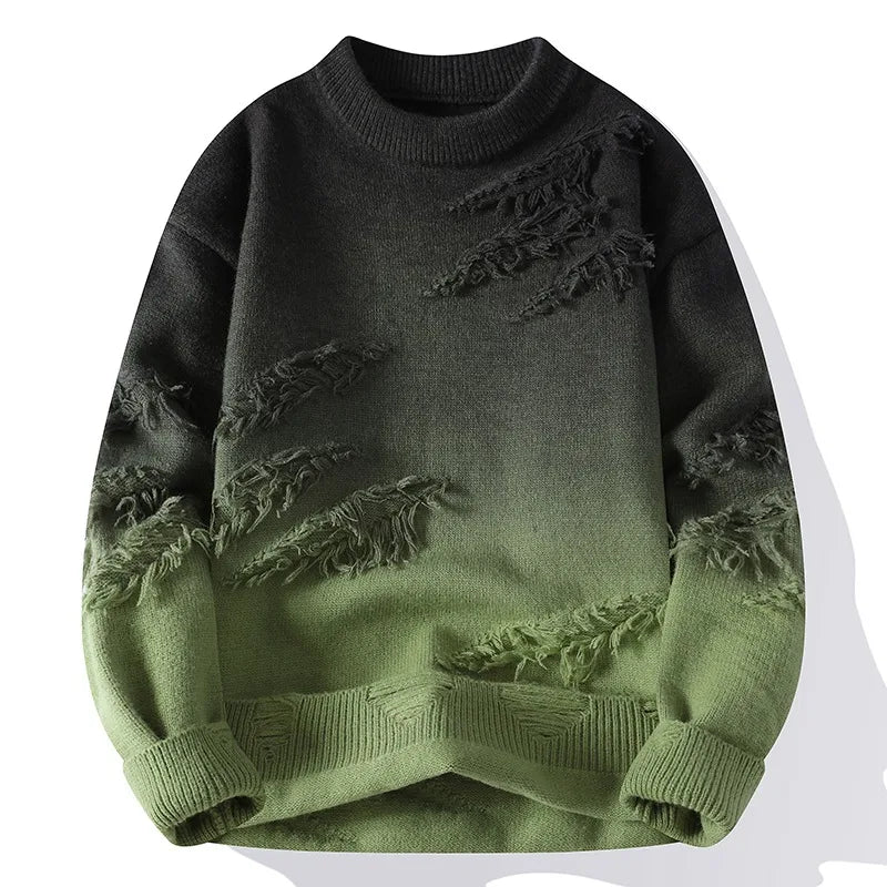 Cody | Men's Gradient Crew-Neck Knitted Jumper - Color:Green;Size:S