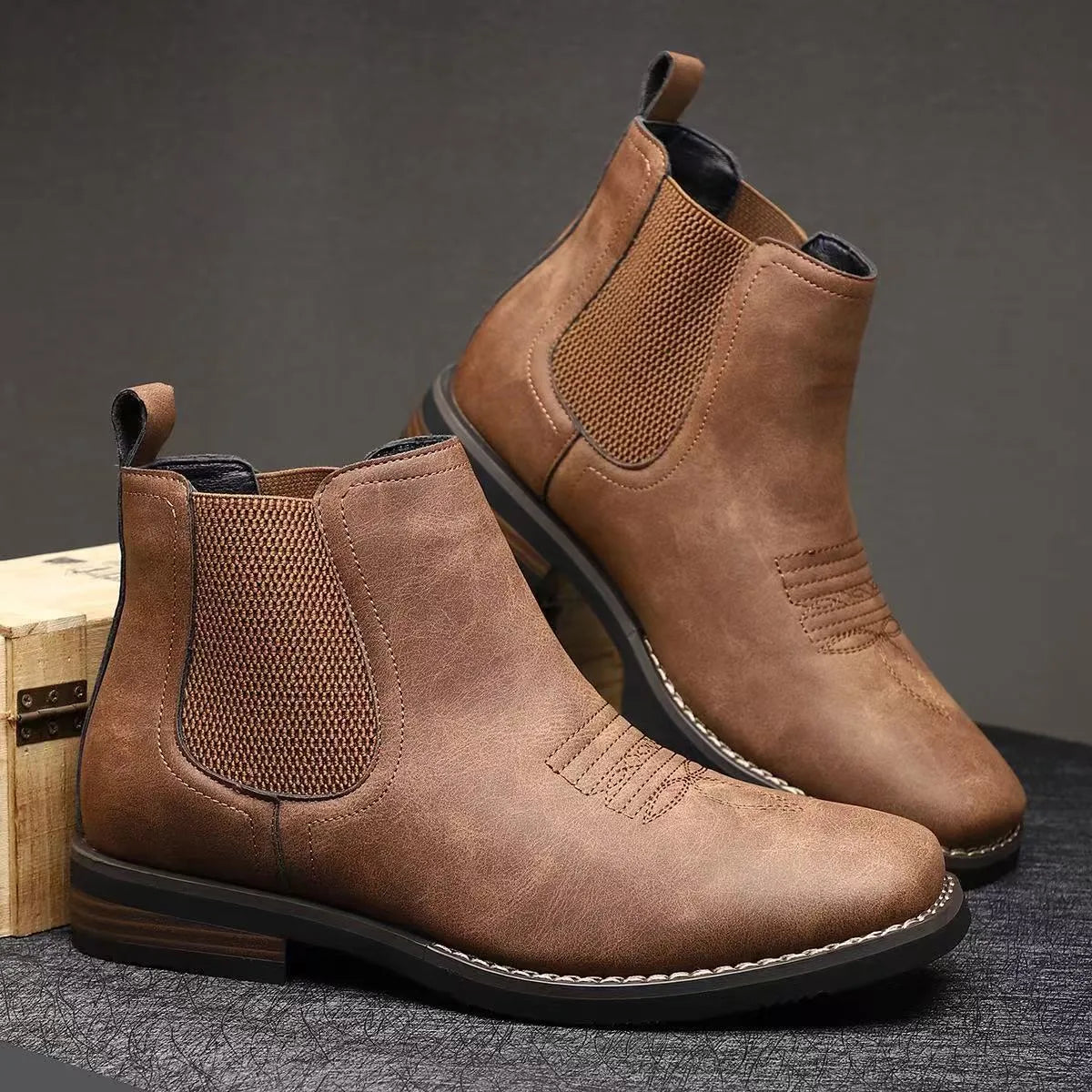 Colton | Men's Western Chelsea Boots - Color:Chestnut Brown;Size:39
