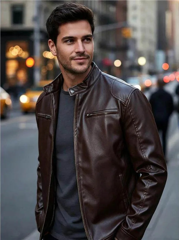 Colvin | Men's Stand Collar Jacket - Size:XS;Color:Dark Brown
