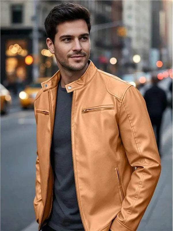 Colvin | Men's Stand Collar Jacket - Size:XS;Color:Light Brown