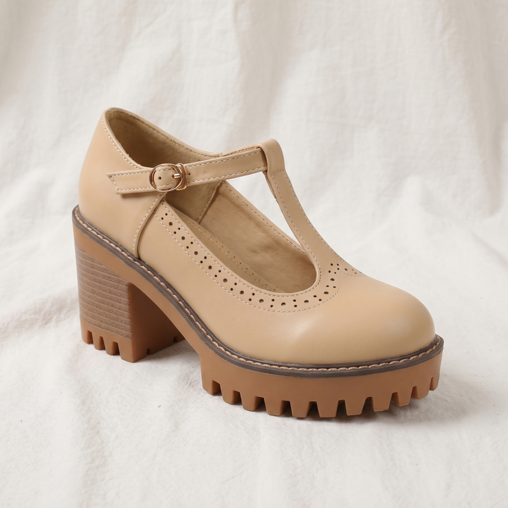 Jasmine | Womens Chunky T Strap Mary Jane Heels