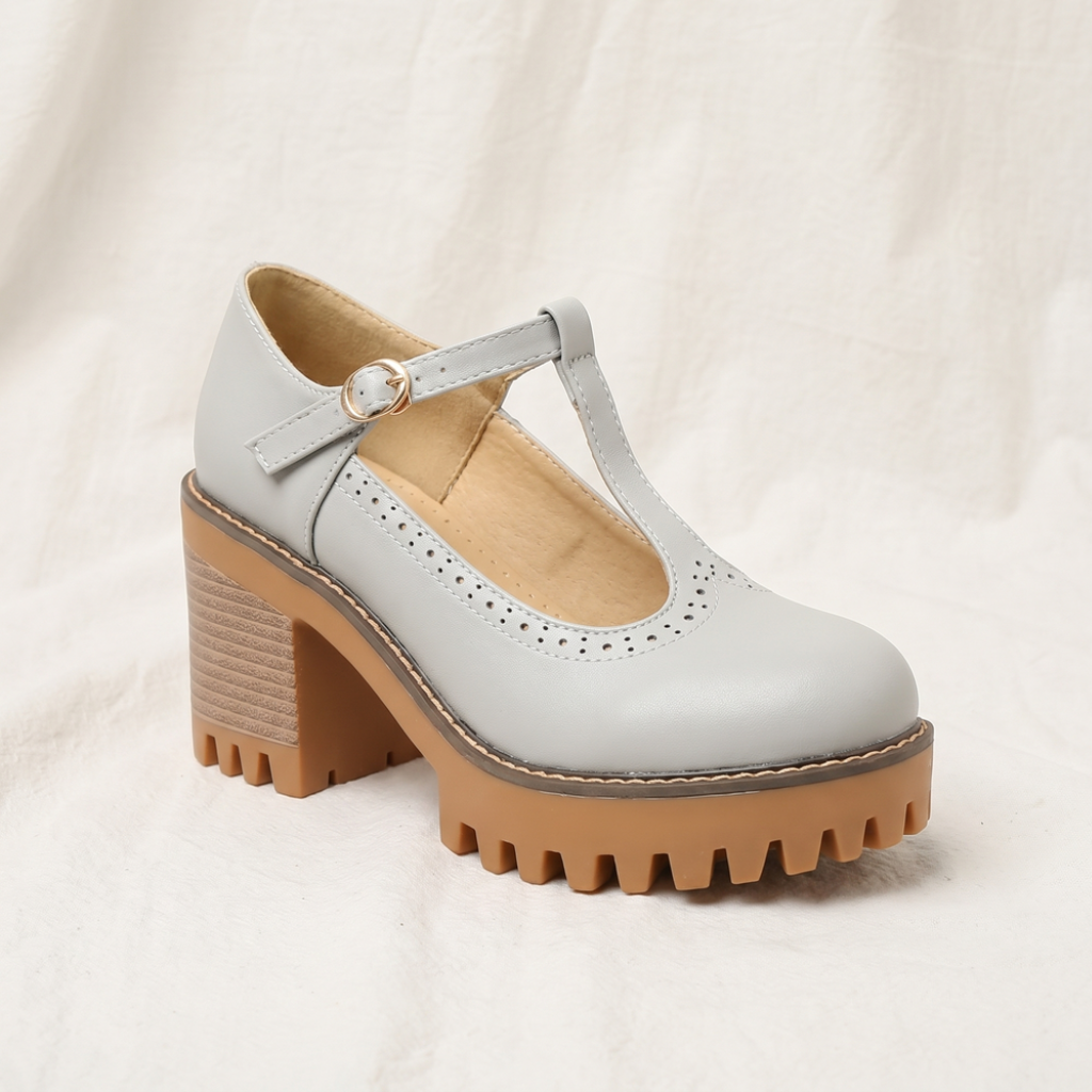 Jasmine | Womens Chunky T Strap Mary Jane Heels