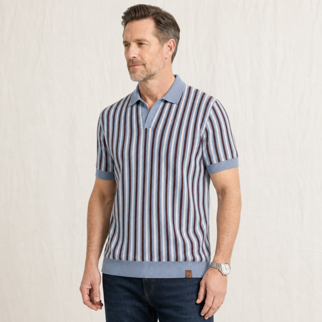 Evan | Mens Striped Knit Polo Shirt