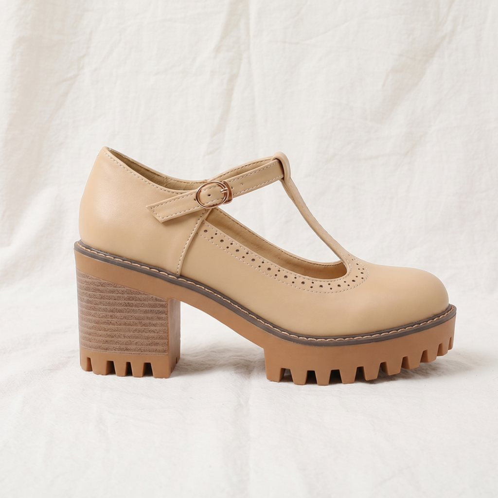 Jasmine | Womens Chunky T Strap Mary Jane Heels