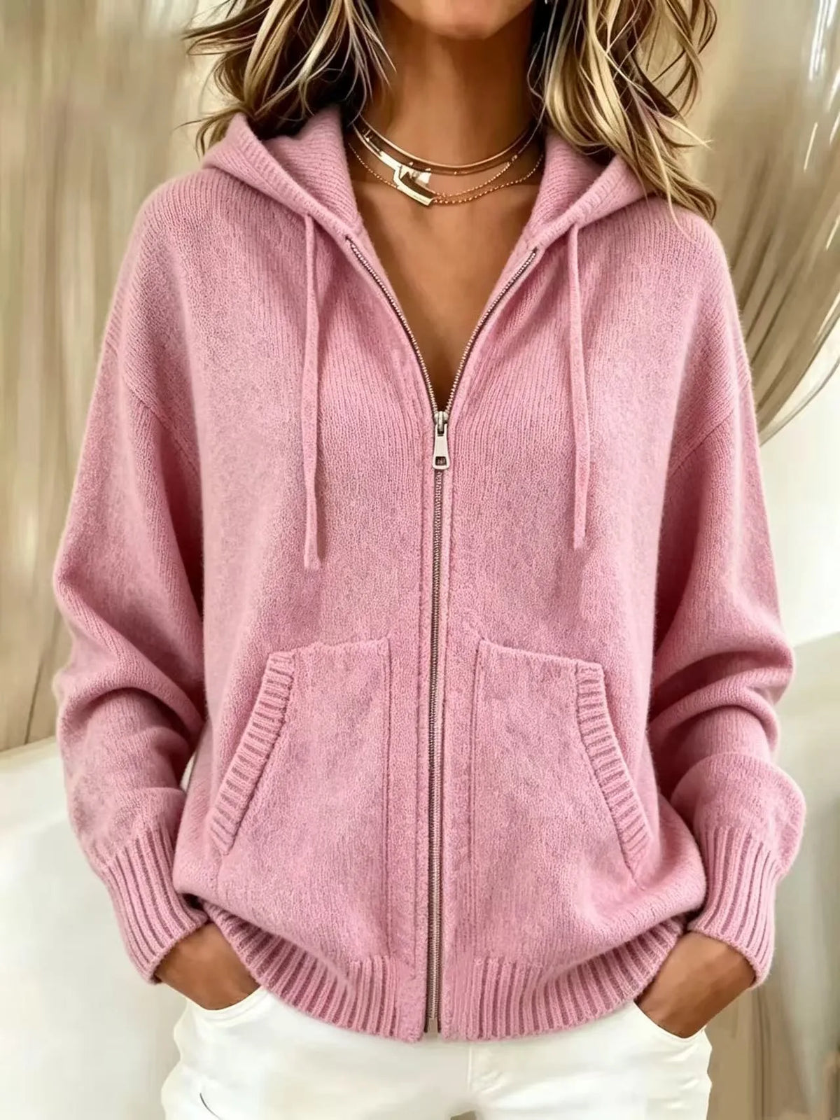 Connie | Women's Hooded Knit Cardigan  - Size:XS;Color:Pink