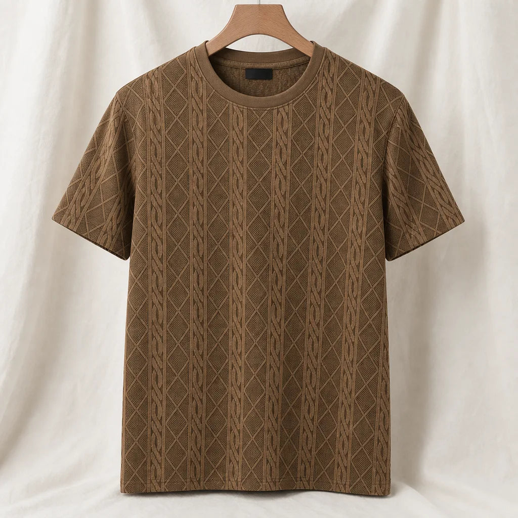 Corbin Jacquard Knit T-Shirt - Color:Caramel Brown;Size:S