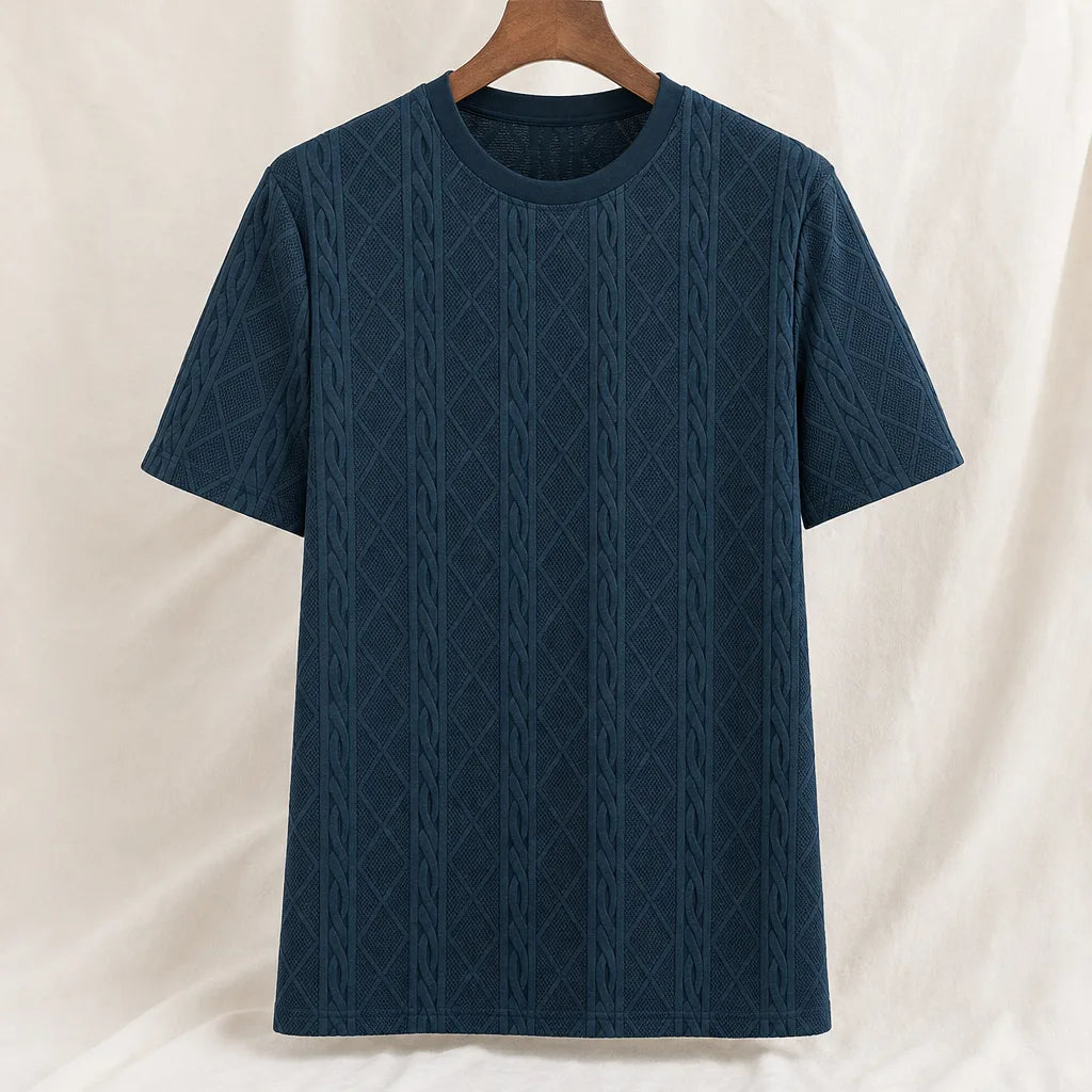 Corbin Jacquard Knit T-Shirt - Color:Cyan;Size:S