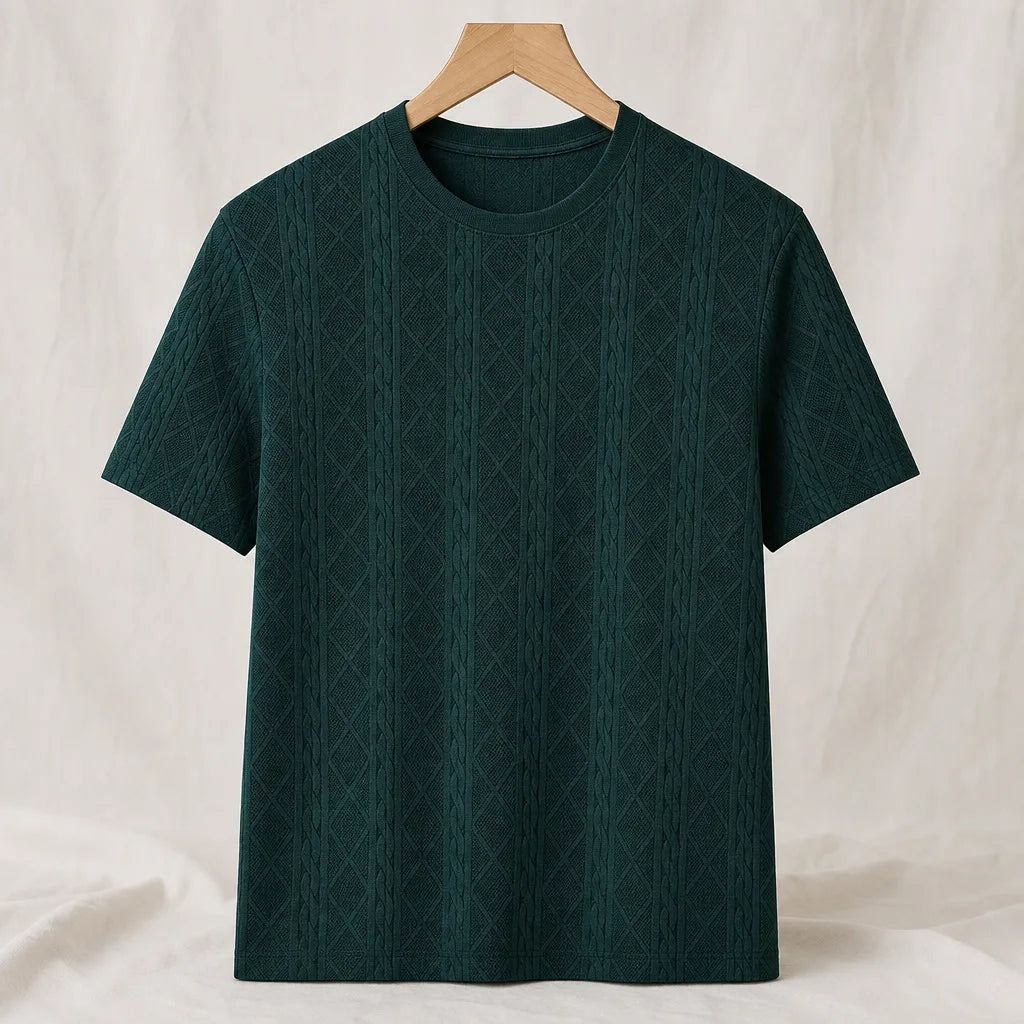 Corbin Jacquard Knit T-Shirt - Color:Dark Green;Size:S