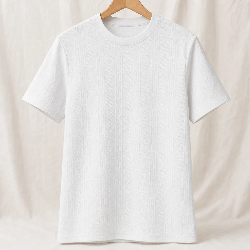 Corbin Jacquard Knit T-Shirt - Color:White;Size:S