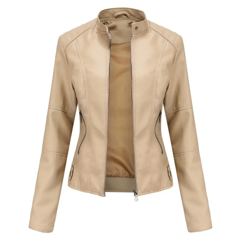 Cosima | Women's Leather Jacket - Color:Beige;Size:XXS