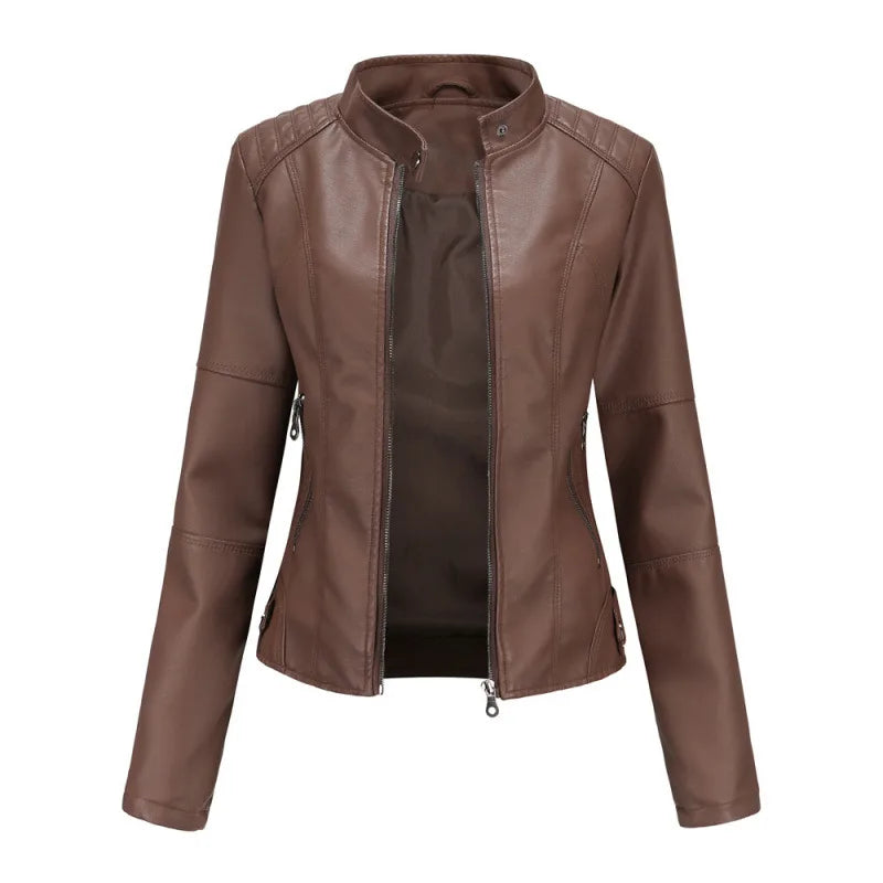 Cosima | Women's Leather Jacket - Color:Dark Brown;Size:XXS