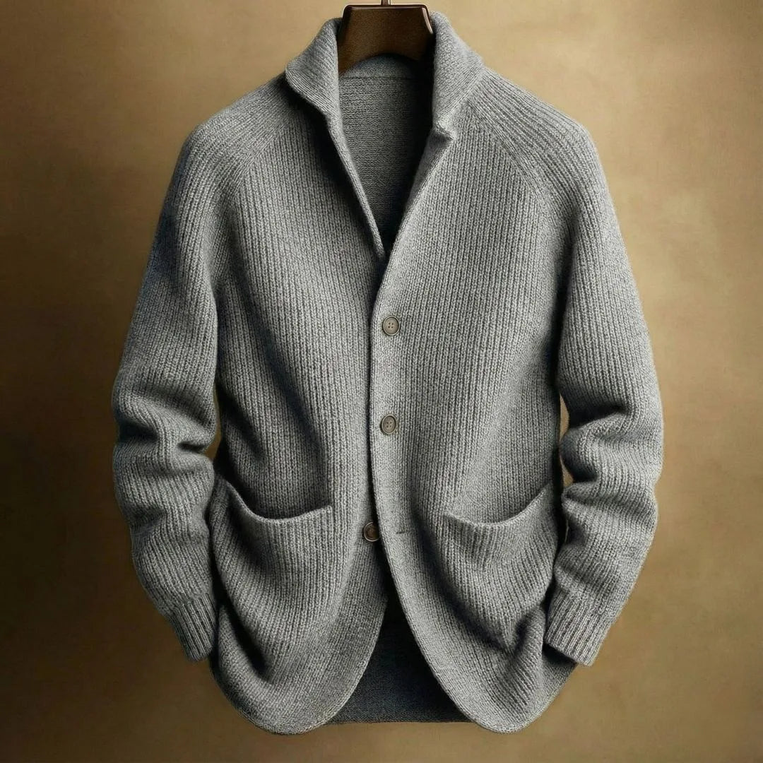 Cowell | Men's Knitted Cardigan - Color:Grey;Size:XS