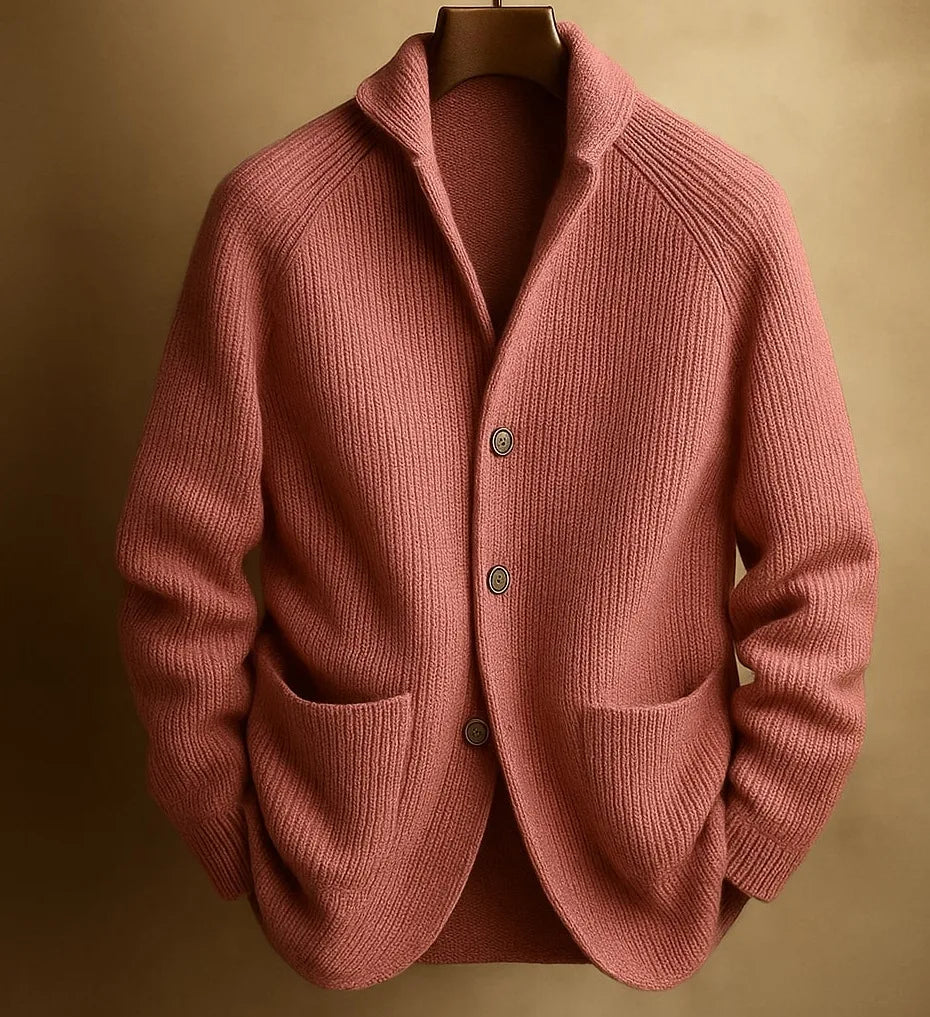 Cowell | Men's Knitted Cardigan - Color:Red;Size:XS