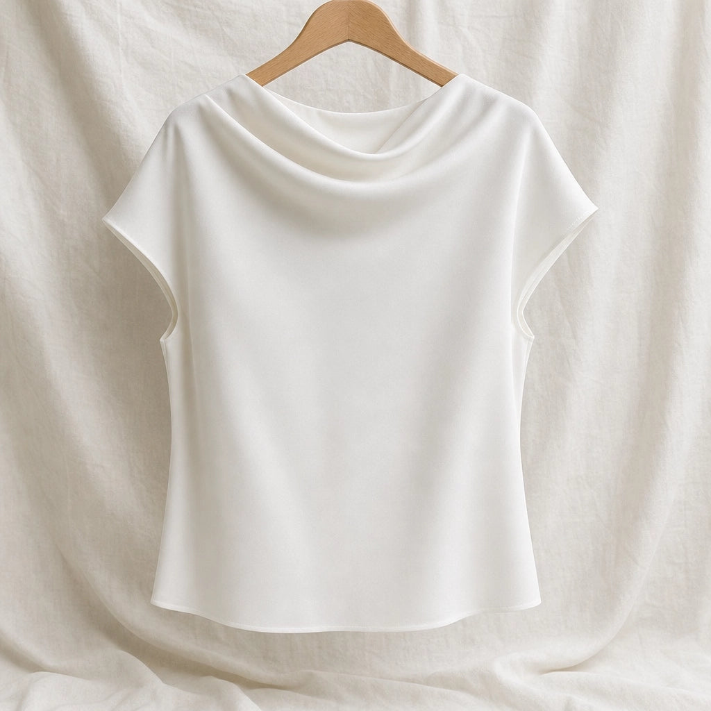 Palmer Satin Cowl-Neck T-Shirt - Color:Cream;Size:M