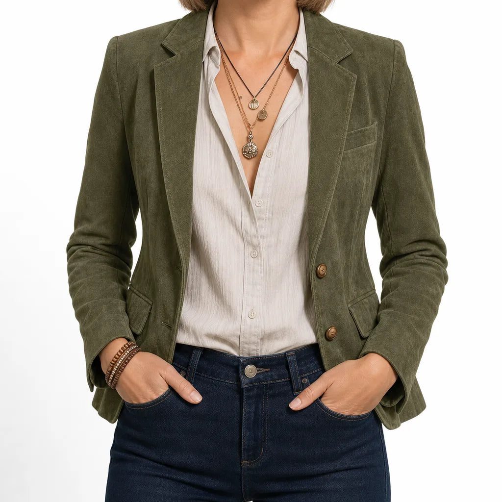 Crystal | Women's Suede Classic Blazer  - Size:XS;Color:Army Green