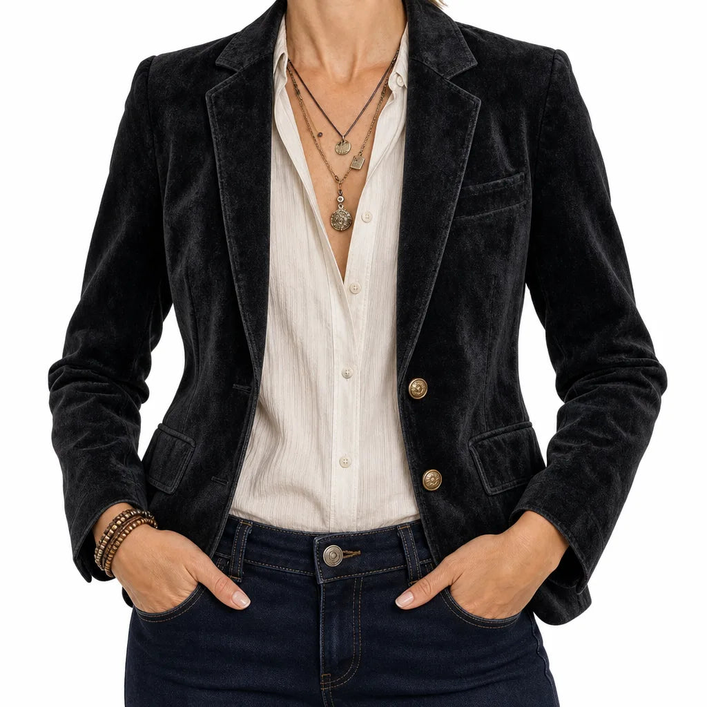 Crystal | Women's Suede Classic Blazer  - Size:XS;Color:Black