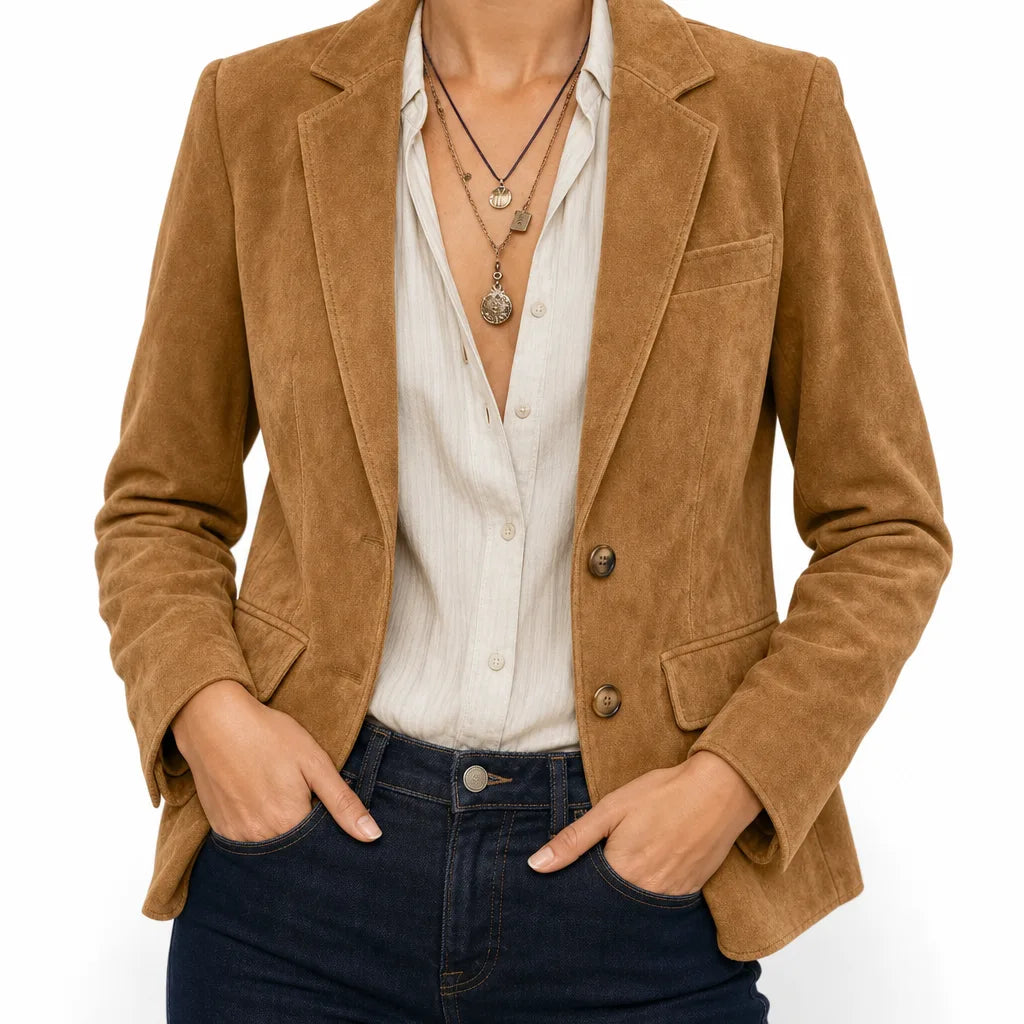 Crystal | Women's Suede Classic Blazer  - Size:XS;Color:Earthy Yellow