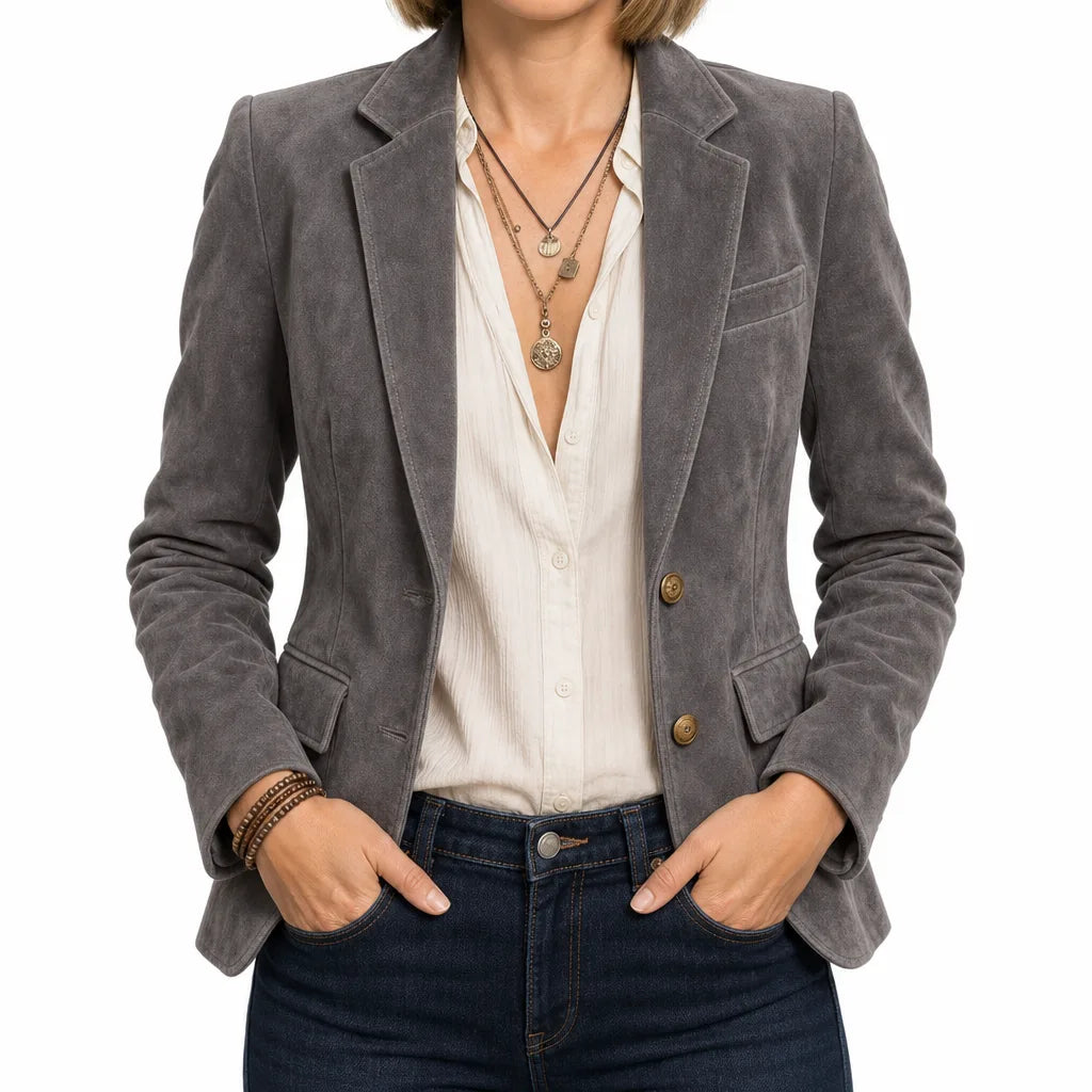 Crystal | Women's Suede Classic Blazer  - Size:XS;Color:Gray