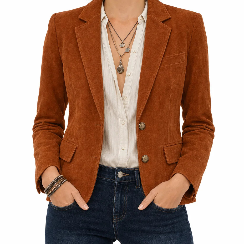 Crystal | Women's Suede Classic Blazer  - Size:XS;Color:Orange
