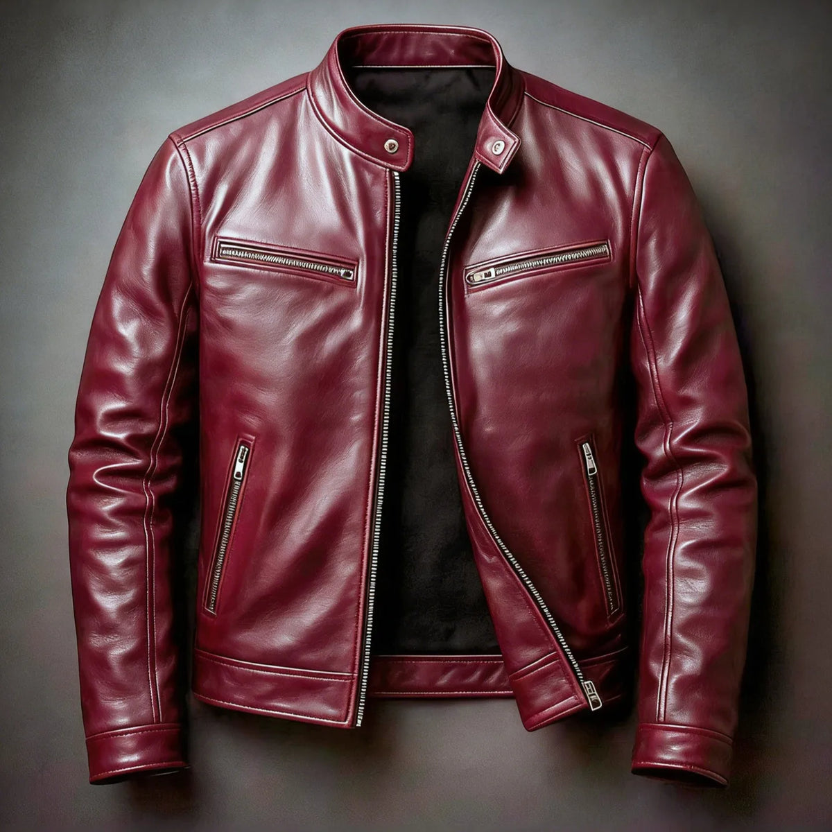 Culver | Men's Faux-Leather Motorcycle Jacket - Color:Wine Red;Size:XS