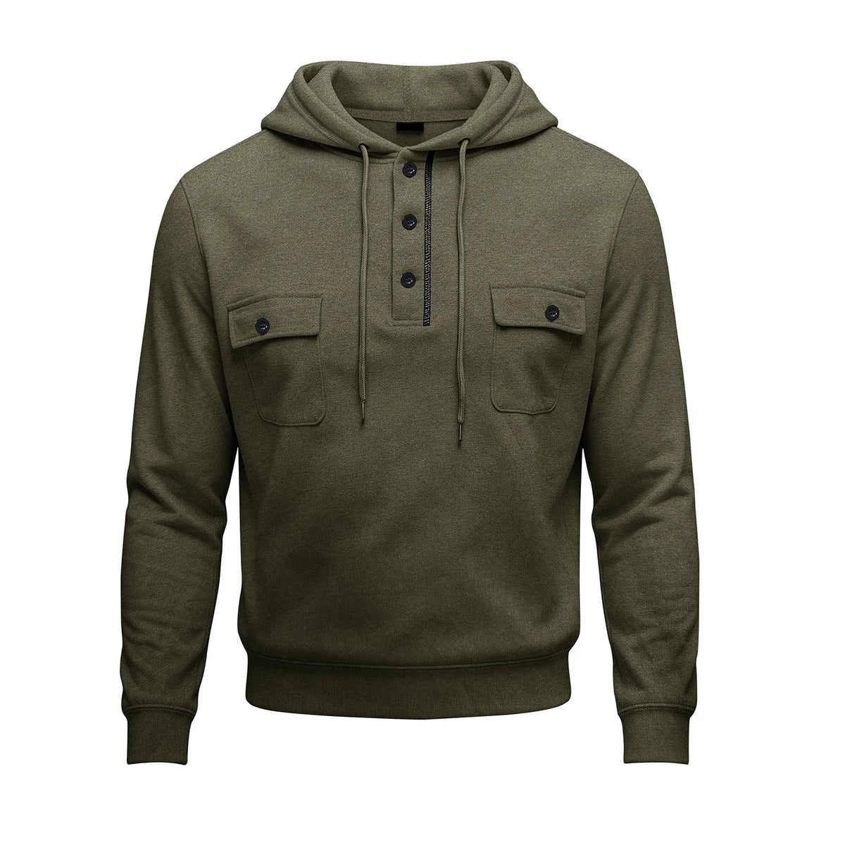 Cunningham | Men's Buttoned Up Hoodie - Color:Army Green;Size:S