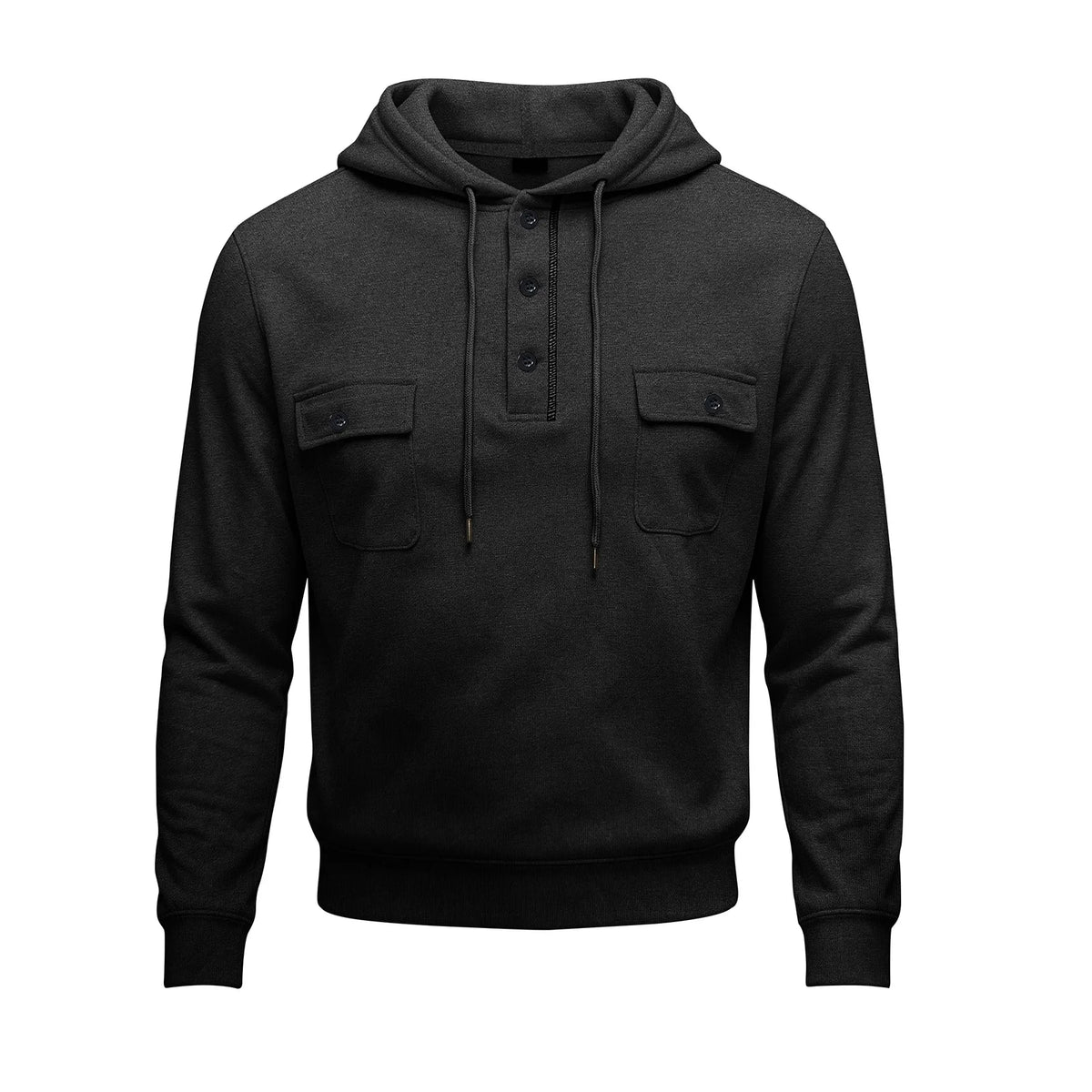 Cunningham | Men's Buttoned Up Hoodie - Color:Black;Size:S