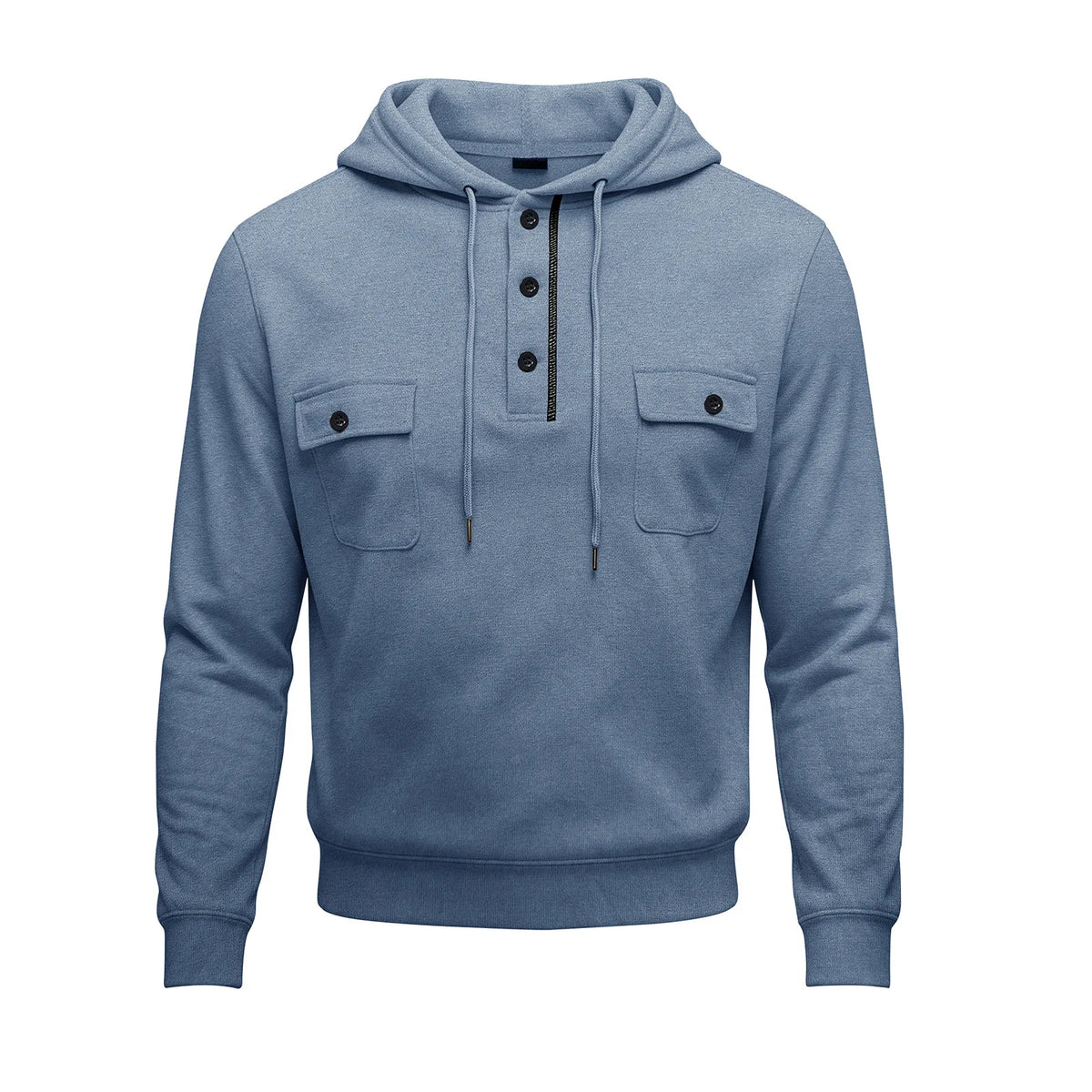 Cunningham | Men's Buttoned Up Hoodie - Color:Blue;Size:S