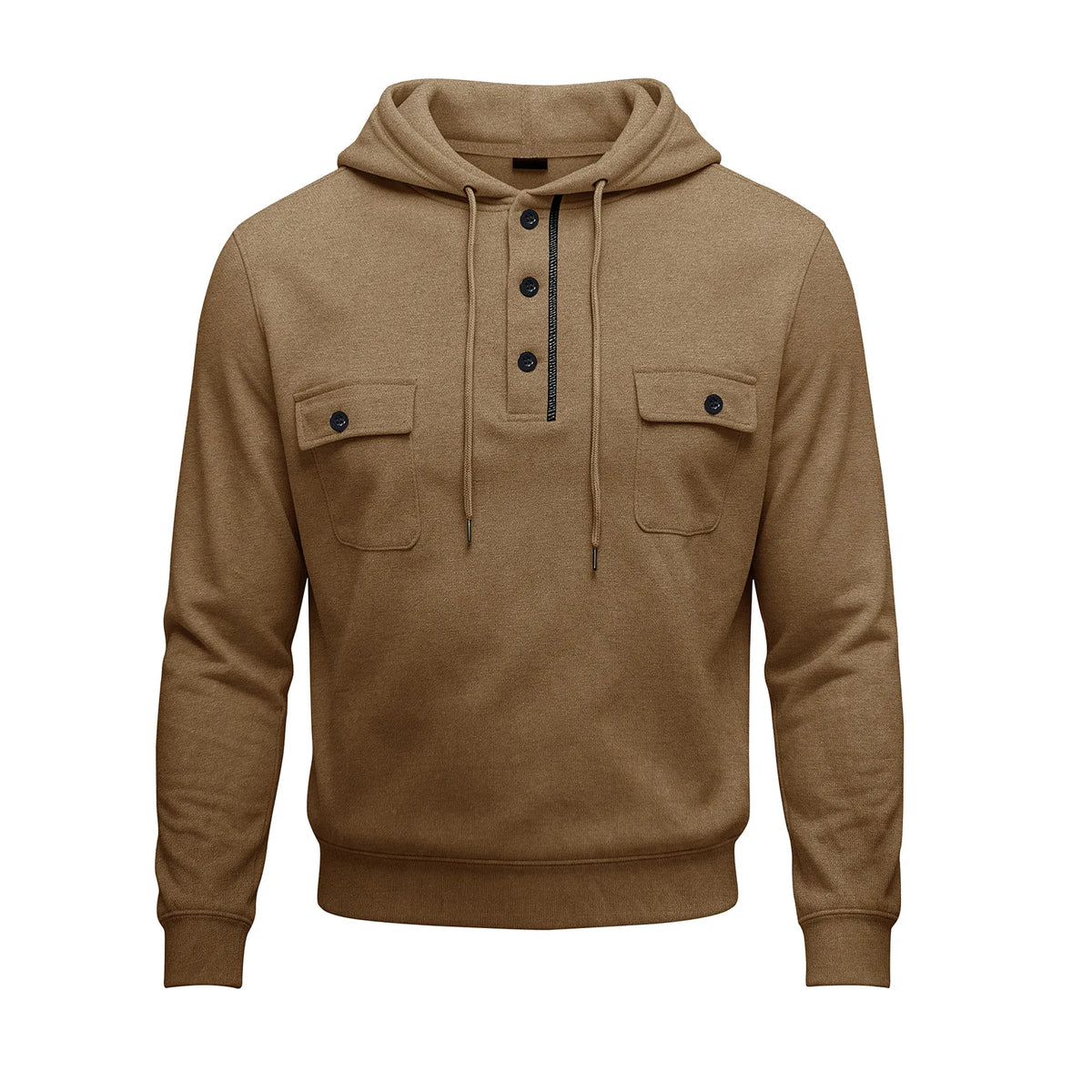 Cunningham | Men's Buttoned Up Hoodie - Color:Brown;Size:S