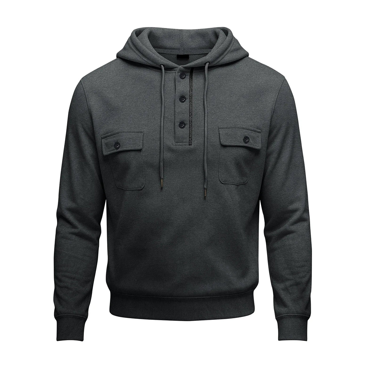 Cunningham | Men's Buttoned Up Hoodie - Color:Dark Gray;Size:S