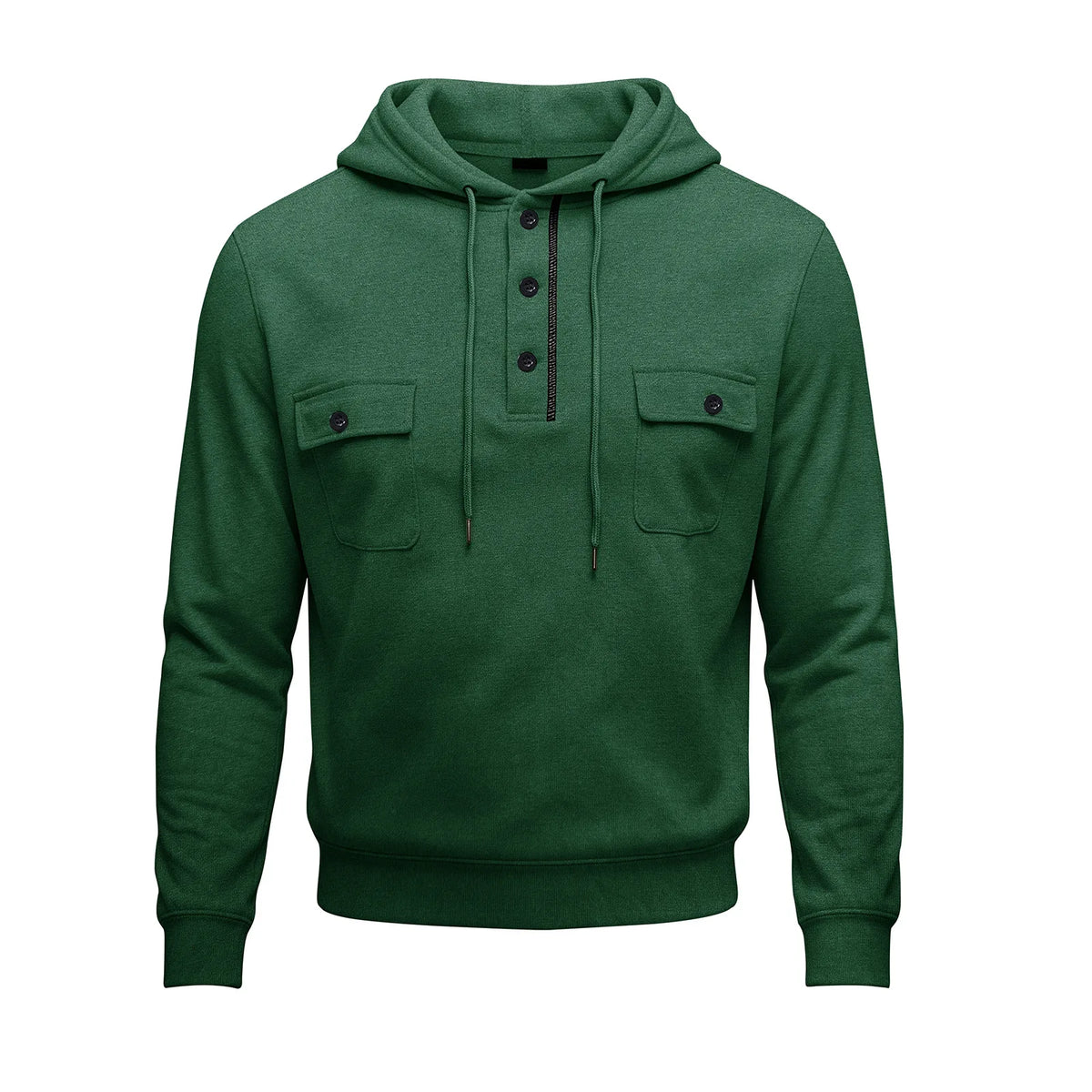 Cunningham | Men's Buttoned Up Hoodie - Color:Green;Size:S