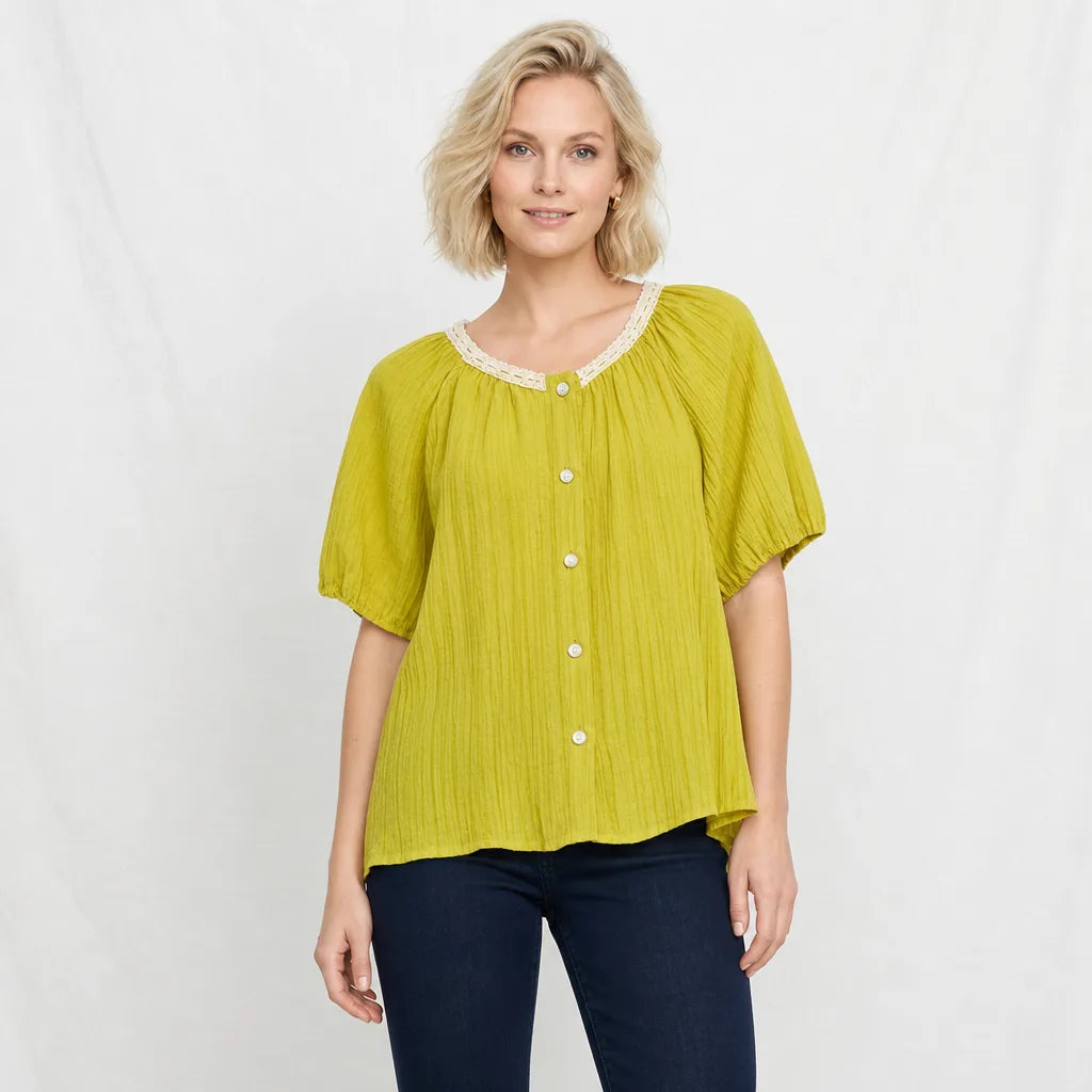 Women's Yellow Dabney Oversized Button T-Shirt