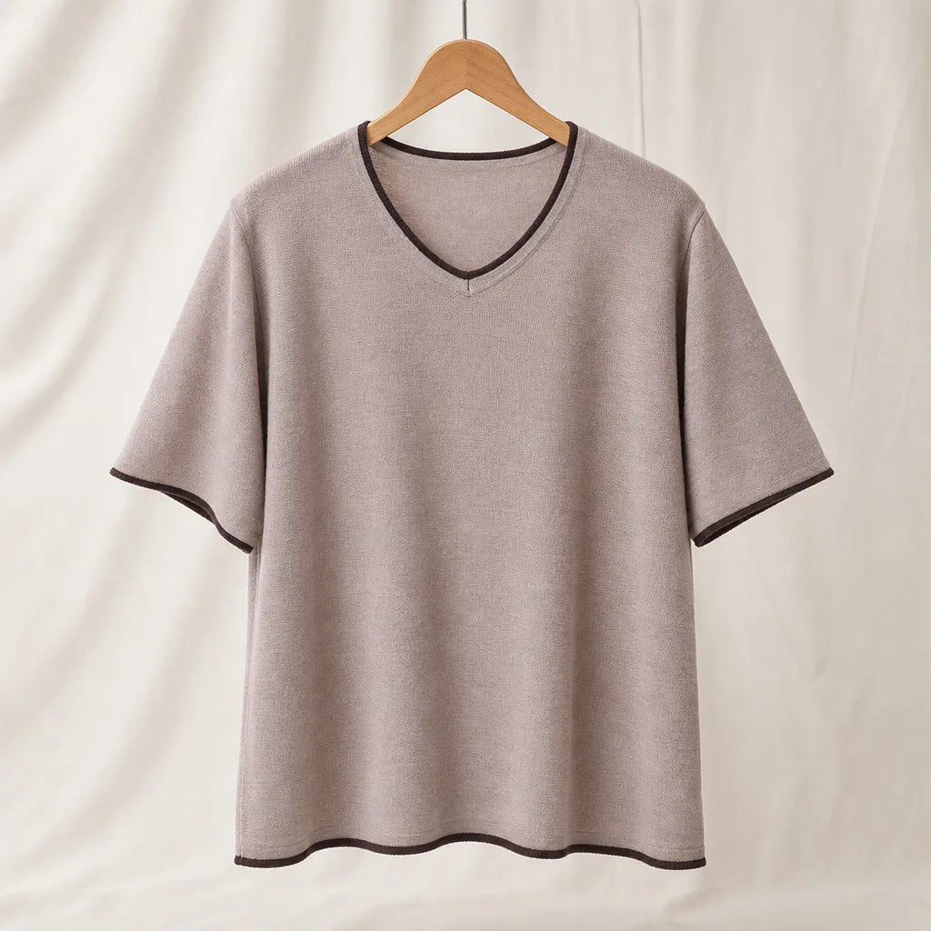 Daise V Neck Knit Top - Color:Beige;Size:2XL, approx. 143 to 154 lb
