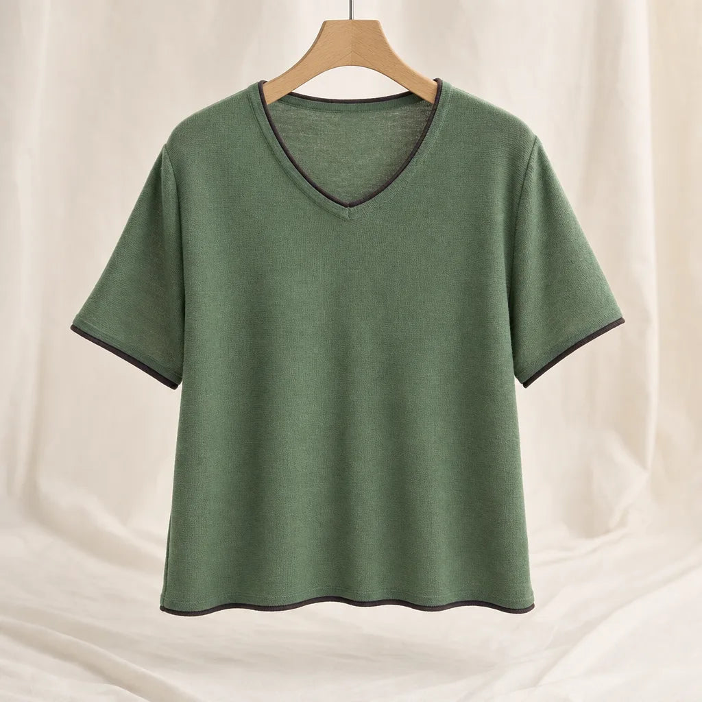 Daise V Neck Knit Top - Color:Green;Size:2XL, approx. 143 to 154 lb