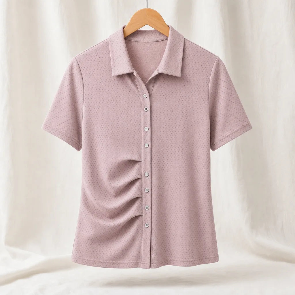 Daisy Pleated Polo Shirt - Color:Rose;Size:XS