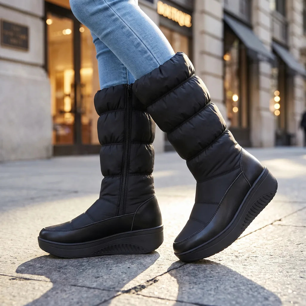 Women's Black Rose Wedge Snow Boots