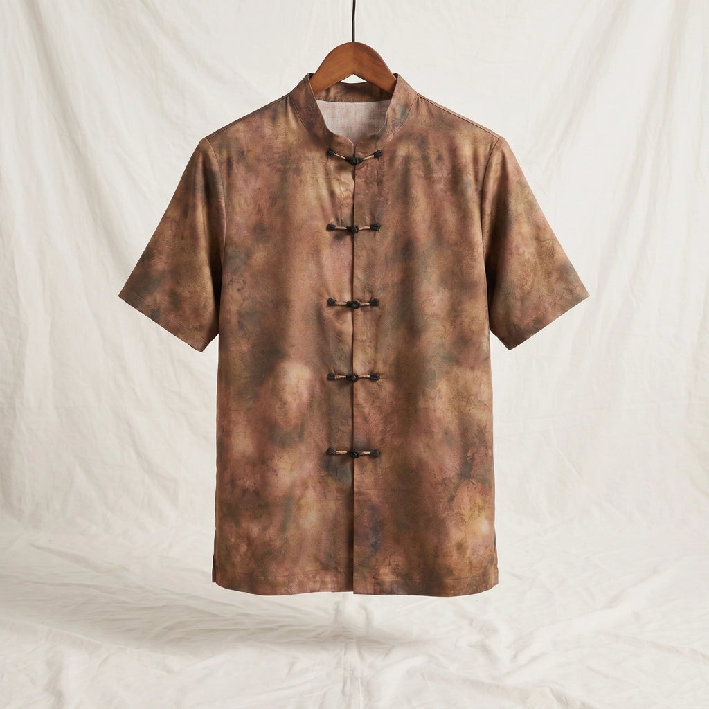 Danny Jacquard Mandarin Shirt - Color:Gold;Size:S