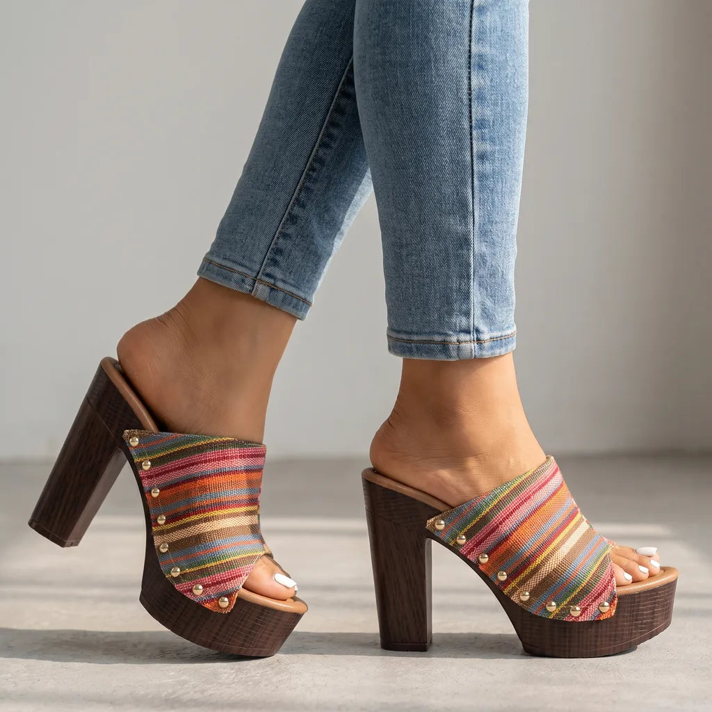 Women's Pink Gatsby Striped Platform Mules