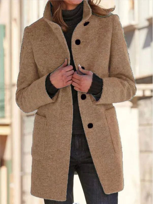 Darcey | Women's Soft Touch Tailored Coat - Color:Khaki;Size:XS