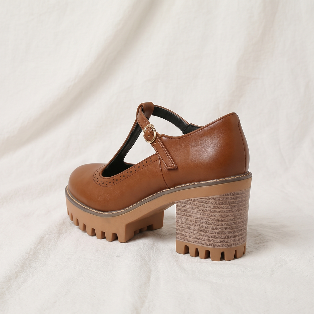 Jasmine | Womens Chunky T Strap Mary Jane Heels
