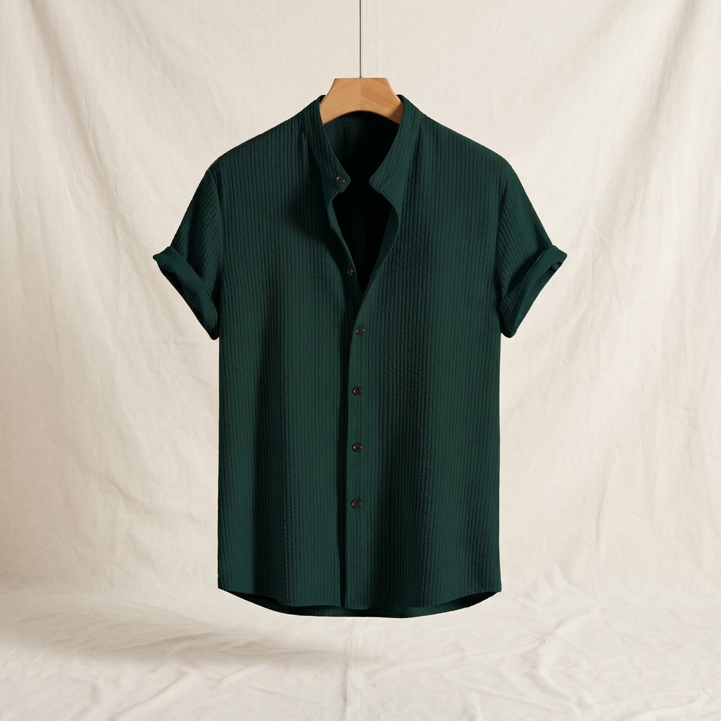 Kilmer Band Collar Shirt - Color:Dark Green;Size:S