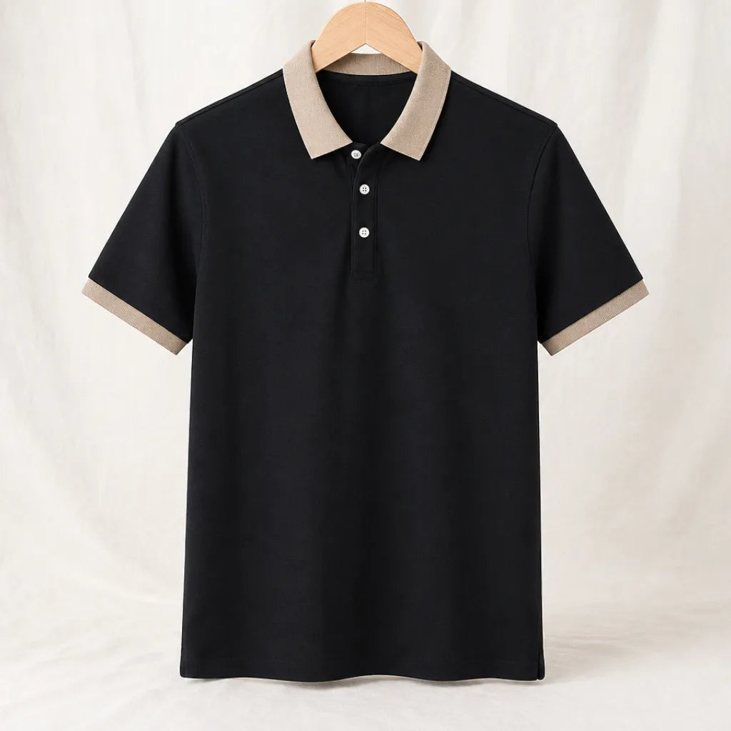 Davidson Cotton Knit Polo Shirt - Color:Black;Size:S