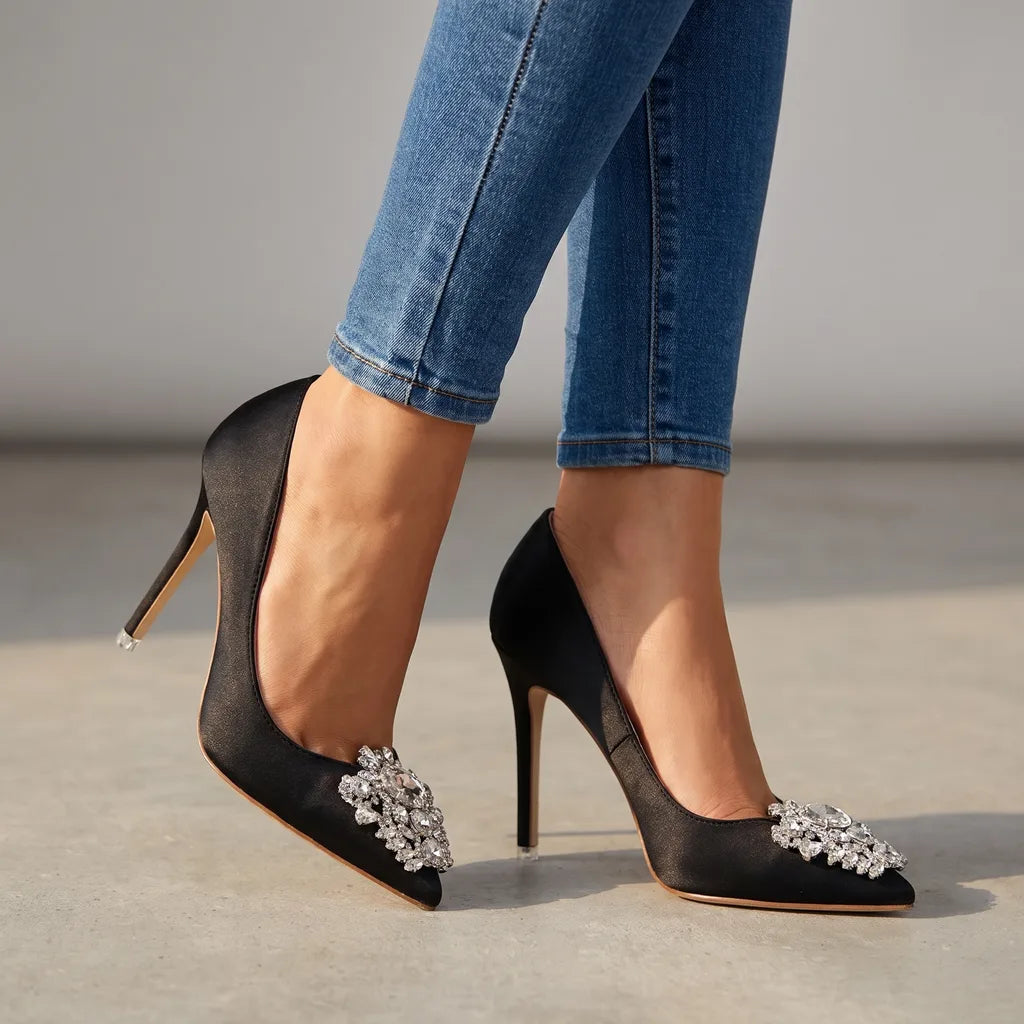 Deborah | Women's Crystal Heels  - Color:Black;Size:35