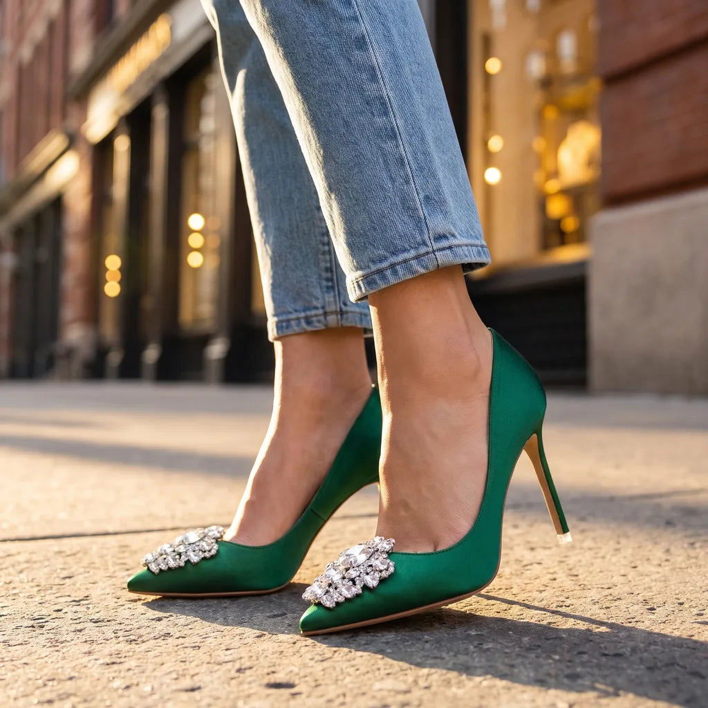 Women's Green Barton Rhinestone Pumps