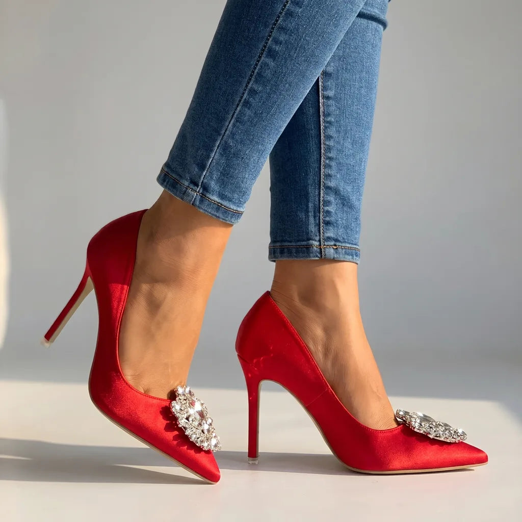 Deborah | Women's Crystal Heels  - Color:Red;Size:35