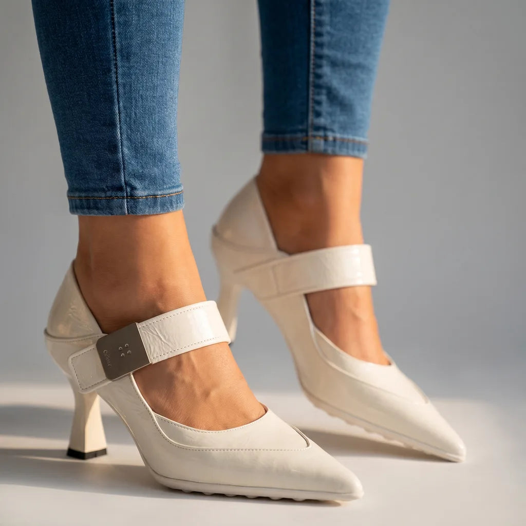 Delaney | Women's High Heels  dubbel check gewicht - Color:White;Size:35