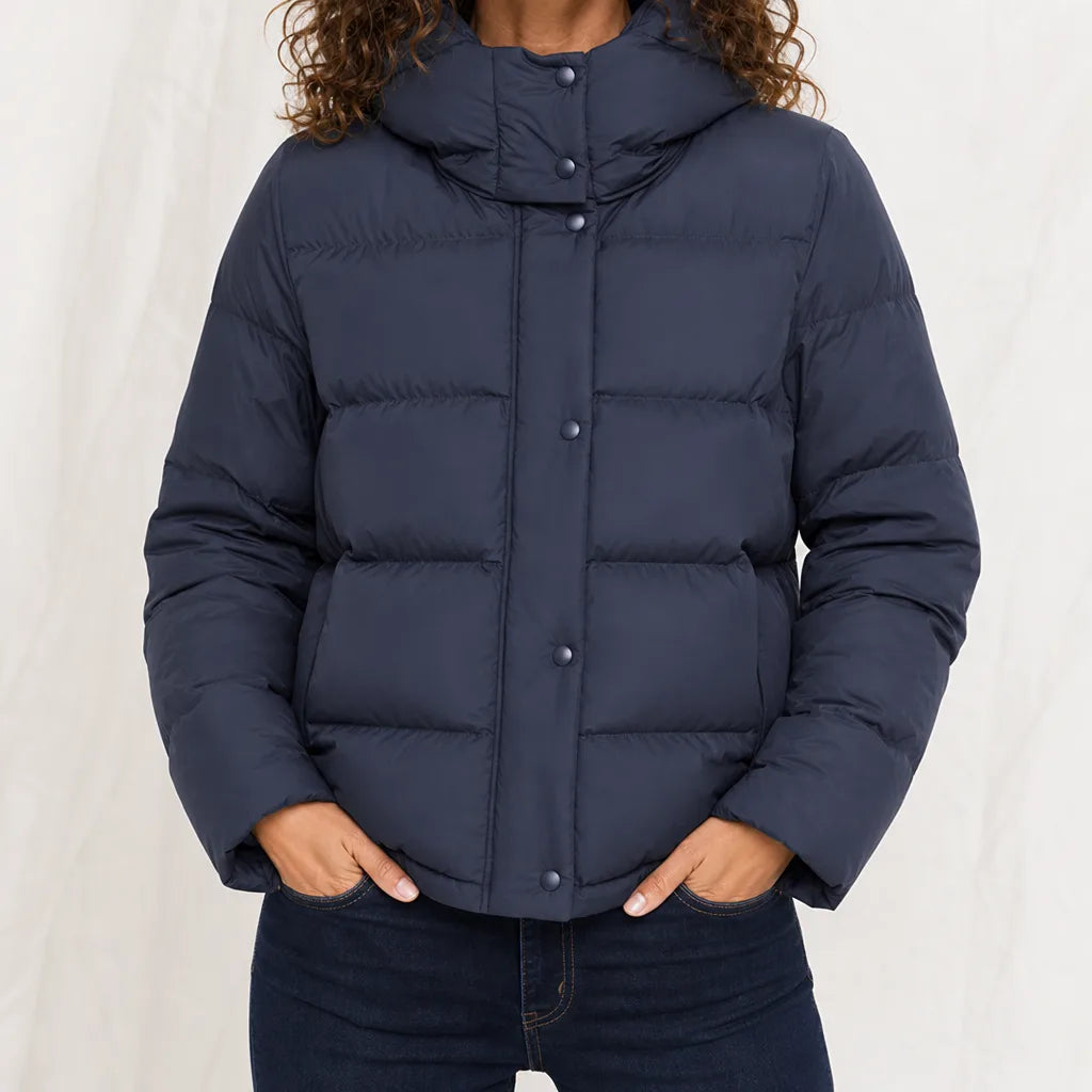 Delia | Womens Hooded Puffer Jacket - Color:Blue;Size:XS