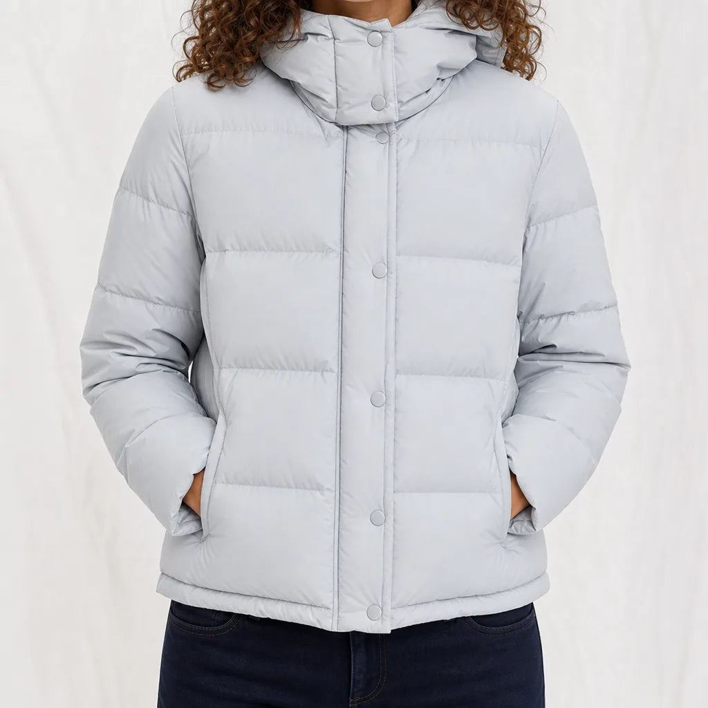 Delia | Womens Hooded Puffer Jacket - Color:Gray;Size:XS